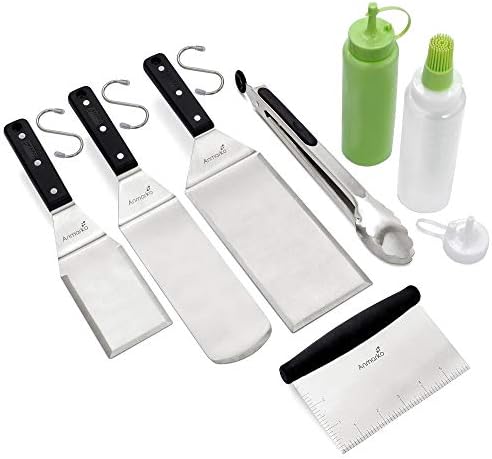 Metal Spatula Set - Griddle Accessories kit - Grill Flat Spatula Pancake Flipper Hamburger Turner - Metal Utensil great for BBQ Grill Flat Top - Cast Iron Griddle Accessories - Commercial Grade