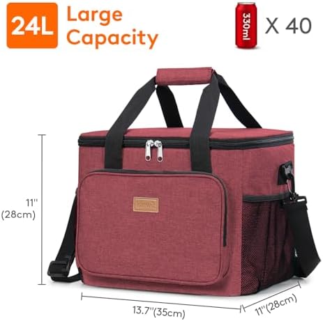 Lifewit Large Lunch Bag, Insulated Lunch Box, Soft Cooler Cooling Tote for Adult Men Women, Burgundy 40-Can (24L)