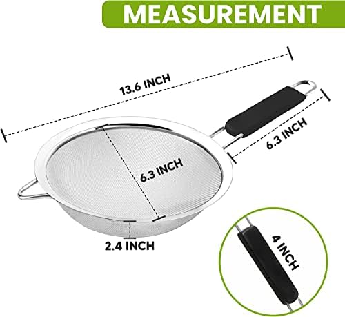 Fine Mesh Strainer with thermo plastic rubber handle - Sieve Fine Mesh Stainless Steel - Ideal to Sift Flour, Icing Sugar, Fruits and Vegetables (6.3 Inches)