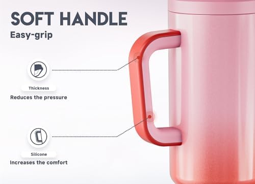 Meoky 50 oz Tumbler with Handle, Tumbler with Lid and Straw, Insulated Stainless Steel Travel Mug, 100% Leak-proof, Keeps Cold for 36 Hours or Hot for 12 Hours (Flamingo)