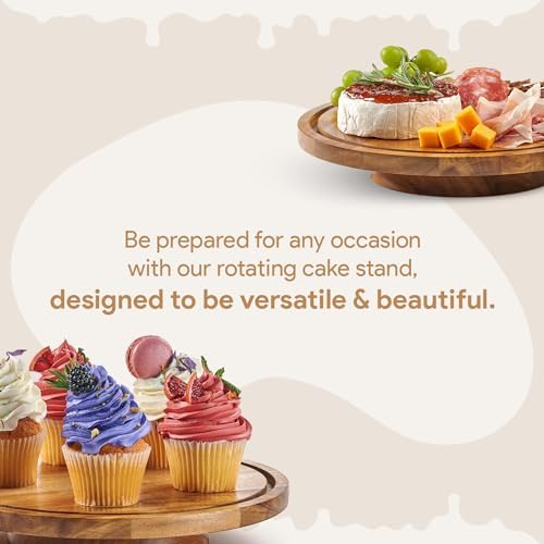 HOMESPHERE Rotating Cake Stand With Lid - 12 Inch Round Cake Holder with Cover, 4” Tall, Acacia Wood Spinning Cake Turntable for Decorating, Display and Serving Platter, Acrylic Cake Dome, No Glass