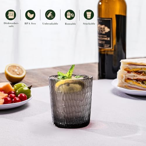 15oz and 22oz Grey Acrylic Glasses Drinkware (Set of 8), Honeycomb Stackable Shatter-Proof Plastic Tumblers, Reusable Plastic Drinking Glasses, BPA-Free, Dishwasher-Safe