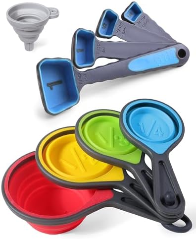 Collapsible Measuring Cups and Spoons Set with Funnel, 9-Piece, Silicone