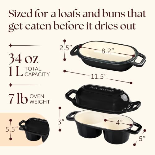 Mini Double Dutch Oven, Cast Iron Loaf Pan With Lid, Black
