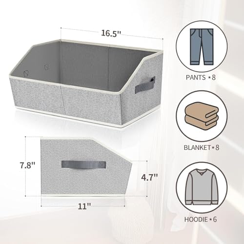 Homsorout Trapezoid Closet Shelf Organizer - Large Baskets for Organizing, Fabric Storage Box for Shelves, Cube Storage Bins for Clothes, Books, Blankets, 3 Pack, Light Gray