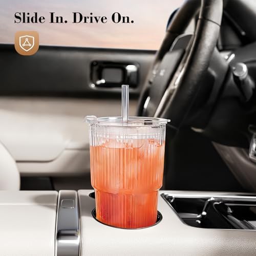 20oz Iced Coffee Cups with Lids, Ribbed Glass Cups with Lids and Straws