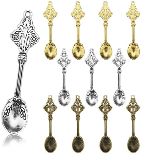12 Pack Mini Spoons Charms 2.4" Metal Small Medicine Spoons