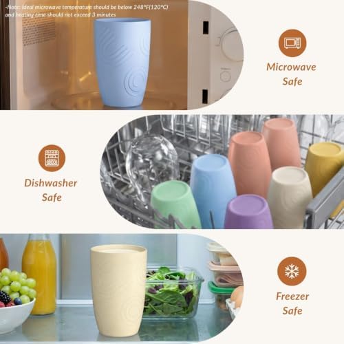Homienly Wheat Straw Cups for Kitchen 16OZ Unbreakable Plastic Glasses Drinking Dishwasher & Microwave Safe Reusable Party Cups Camping Cup for Coke, Water, Iced Coffee, Juice Set of 6 (Multilight)