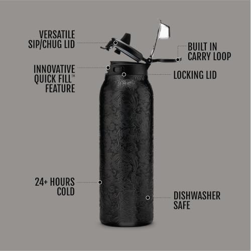 Ello Pop & Fill Insulated Stainless Steel Water Bottle with Quick Fill Lid, Leakproof Locking, Sip or Chug Spout, BPA-Free, Double Wall Vacuum Insulated for Sports, Travel & School- 22oz / 32oz / 40oz