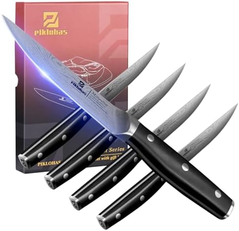 Piklohas Steak Knives Set of 4, 4.6 Inch Non Serrated Dinner Knife