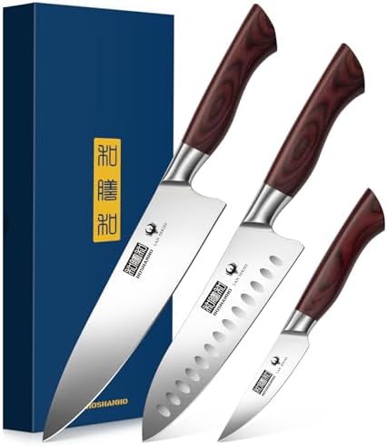 HOSHANHO 3PCS Kitchen Knife Set, Ultra Sharp Chef/Santoku/Paring Knives