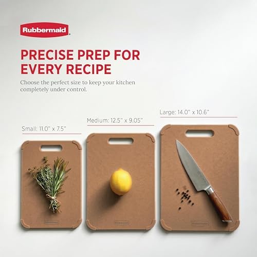 Rubbermaid 3pc Reversible Wheat Fiber Cutting Board Set | BPA Free Non Toxic Cutting Boards for Kitchen – Dishwasher Safe, Non-Slip Corners & Lightweight | For Meat, Veggies & Fruits