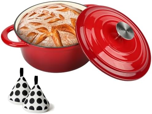 3 QT Enameled Cast Iron Dutch Oven with Self-Basting Lid, Everyday Size Heavy Duty Soup Pot for Small Batch Cooking, Stews, Soups, Braised Meats & Bread Baking, Moisture-Locking Design, Oven Safe 500°F