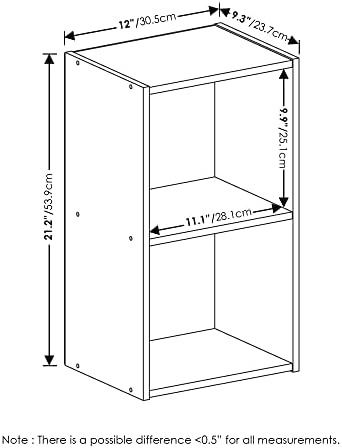 Furinno PASIR Book Shelf, 2-Tier Modern Bookshelf, Open Shelves Bookcase 9 x 12 x 21, Easy Assembly, for Living Room, Bedroom, Home Office, Blackwood
