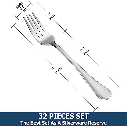 32 Piece Dinner Forks Set, Food-Grade Stainless Steel Silverware Forks, Cutlery Fork, Metal Fork for Home, Kitchen or Restaurant, Mirror Polished, Dishwasher Safe - 8 Inch