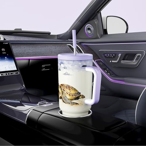 Meoky 40 oz Tumbler with Handle and Straw: Stainless Steel Insulated Tumbler with Lid and Straw - 100% Leak Proof Tumbler for Car Cup Holders - Travelers Commuters Workers, Sea Turtle