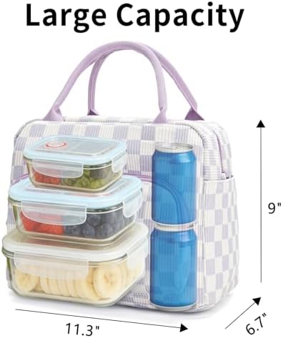 GASSDA Lunch Box for Women Insulated Lunch Bag Women Adult Cute Lunch Bags Reusable Lunchbox Cooler Tote Bag for Work Picnic (Purple Plaid)
