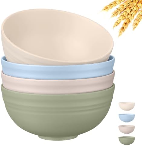 Quatish 4 PCS Cereal Bowls, Plastic Bowls, Small Snack Soup Kitchen Bowl