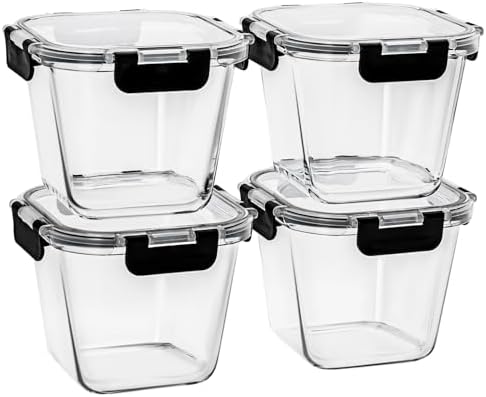 Glass Soup Containers with Lids, 32oz/4 Cup, 4Pack