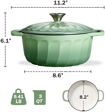 Enameled Cast Iron Dutch Oven Pot with Lid, 3 QT Small Dutch Oven