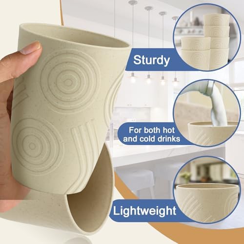 16oz Plastic Drinking Cups, Water Cups Set of 6 (Beige)