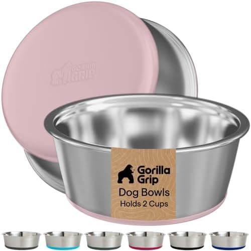 GORILLA GRIP Dog Bowls, Food Grade Stainless Steel, Set of 2, 2 Cup, Pink