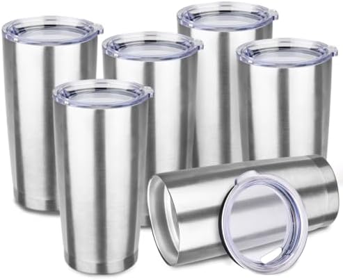 StarSpeed 6 Pack 20oz Stainless Steel Travel Coffee Tumbler,Silver