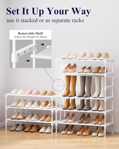 Kitsure Shoe Rack - Non-Woven Shoe Rack Shelf, Shoe Organizer for Closet, Entryway, Garage & Corridor, Stackable Shoe Shelves, 27.5" Wide - 3 Tier, White