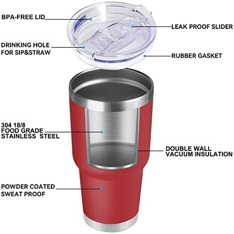 DOMICARE 30 oz Tumbler with Lid and Straw, Stainless Steel Tumblers Bulk, Insulated Vacuum Double Wall Travel Coffee Mug, Durable Powder Coated Tumbler Cups (Red, 12)