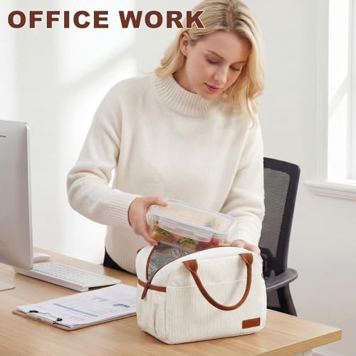 LEDAOU Lunch Box for Women Insulated Lunch Bag Corduroy Lunch Tote Bags Leakproof Cooler Lunch Case for Travel Work Picnic (Corduroy beige)