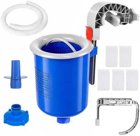 Above Ground Pool Skimmer with 5 Skimmer Socks, Wall Mount Surface Skimmer with Hose & Basket, Compatible with Intex Pools, Adjustable Floating Filter, Automatically Removes Leaves & Debris
