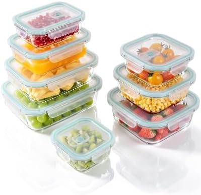 8-Pack Borosilicate Glass Food Storage Containers with Airtight Lids – Microwave, Oven, Freezer Safe, Leak-Proof, BPA-Free – Meal Prep, Baking & Gift Set