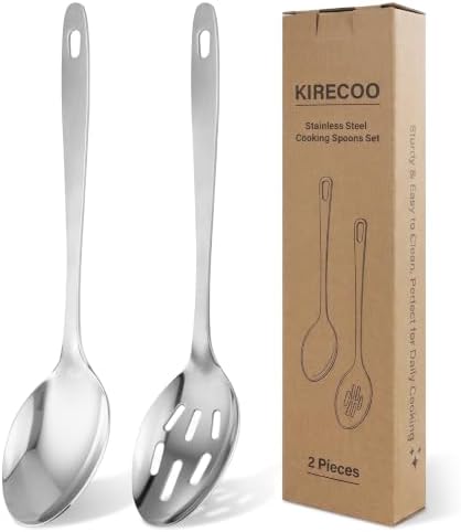 Kirecoo 2PCS Stainless Steel Serving Spoons Set, Solid & Slotted