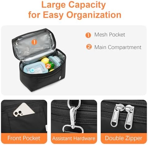 NOL Small Insulated Lunch Bags for Women Cooler Bag Lightweight Nylon Waterproof Lunch Box For Work, Fits 7 Cans 330ml(Small, Black)