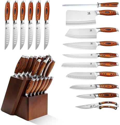 MSY BIGSUNNY Knife Block Set 17-piece Knife Set with Wooden Block - German Steel Perfect Cutlery Set Gift