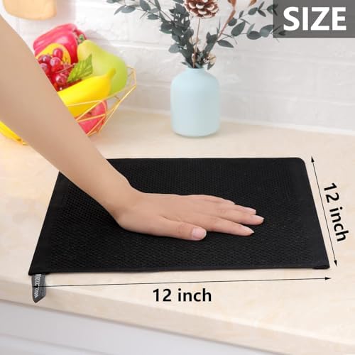 Homaxy 100% Cotton Waffle Weave Kitchen Dish Cloths 18-Pack, Black