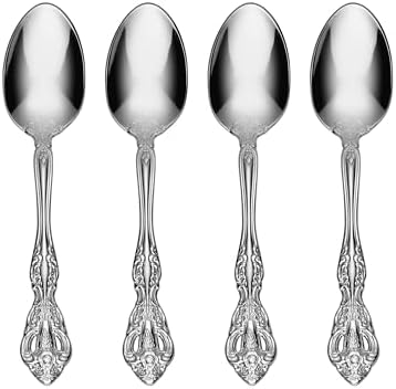 Oneida Michelangelo Fine Flatware Teaspoons, Set of 4 , 18/10 Stainless Steel, Silverware Set, Dishwasher Safe