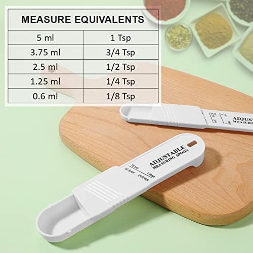 Meanplan 6 Pcs Adjustable Measuring Spoons, Baking Cooking, 2 Sizes, White