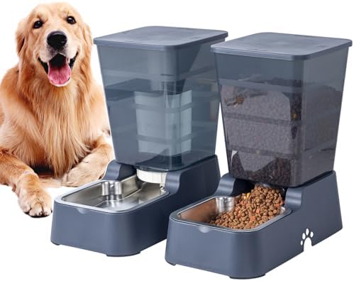 Meikuler Pets Auto Feeder 5.2L,Food Feeder and Water Dispenser Set for Medium & Large Dogs Cats and Pets Animals (Navy)