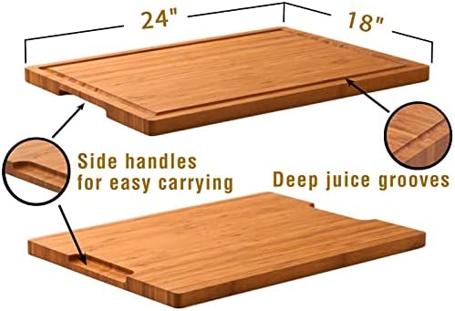 Allsum Extra Large Carbonized Bamboo Wood Cutting Boards for Kitchen, Huge Chopping Board with Juice Grooves & Handles Resisting to Warping and Cracking, Huge Charcuterie Boards, 24"L x 18"W