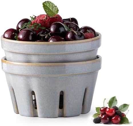 Gomakren Ceramic Berry Bowl Set of 2, Fruit Containers for Fridge, Gray