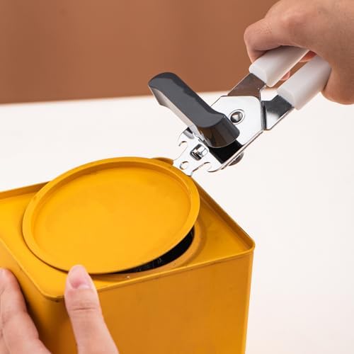 Can Opener Manual, Can Openers Hand Held with Comfort Anti-Slip Handles, Heavy Duty Stainless Steel Can Opener Smooth Edge and Bottle Openers, Easy Turn Can Openers for Seniors, Kitchen, White
