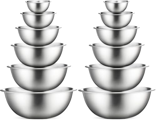 FineDine Stainless Steel Mixing Bowls Set, Dishwasher Safe, 6 Piece Metal Mixing Bowls For Kitchen, Nesting, Large, Small, Big Food Prep, Cooking, Baking (Pack of 2)