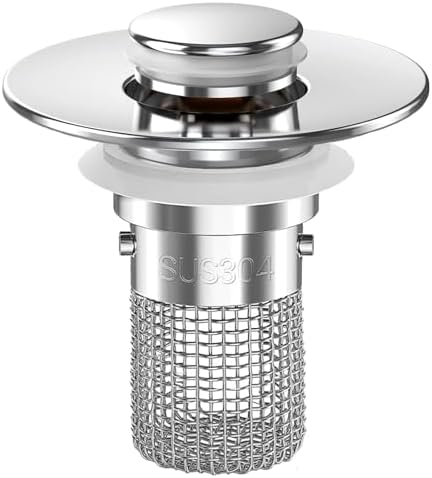 Bathroom Sink Drain Strainer, Pop-up Sink Drain Strainer with Removable Stainless Steel Strainer Basket Hair Catcher, Bathroom Sink Strainer for Bathroom Sink Stopper Replacement(1PCS)