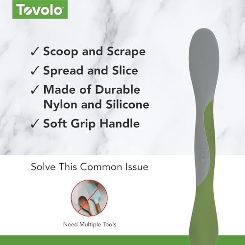 Tovolo Scoop and Spread Large Dual End Silicone Sandwich Spreader Tool with Nylon Handle, BPA Free Dishwasher Safe Silicone and Nylon Tool for Spreading and Scooping, Pesto Green and Oyster Gray