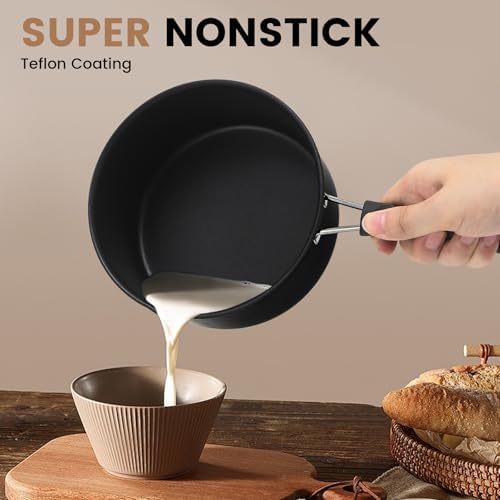Nonstick Saucepan with Lid, 1QT & 1.5QT & 2QT Small Milk Pots Set with Healthy Teflon2 Coating, Multipurpose Induction Compatible Cooking Pans Kitchen Cookware Set
