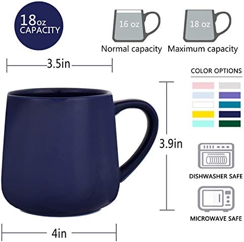 Bosmarlin Glossy Ceramic Coffee Mugs Set of 2, Tea Cup for Office and Home, 18 oz, Suitable for Dishwasher and Microwave(Royal Blue, 2)