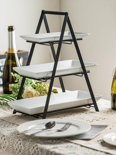 YHOSSEUN 3 Tier Serving Tray Tiered Tray Stand, 10+12+14 Inch, Black
