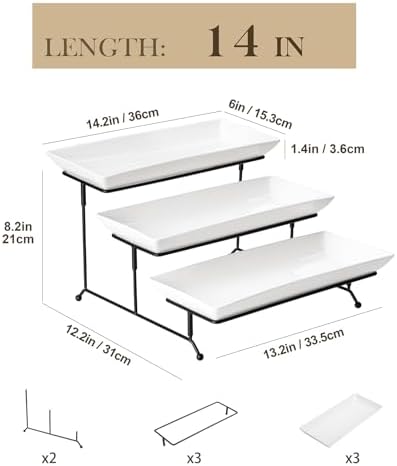 MALACASA 3 Tier Serving Trays, White Porcelain Serving Platters, 14 Inch