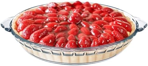1 Pack Round Glass Pie Pans for Baking Round Baking Dishes with Handles for Apple Pie Pumpkin Pie Salads (Clear 10in)